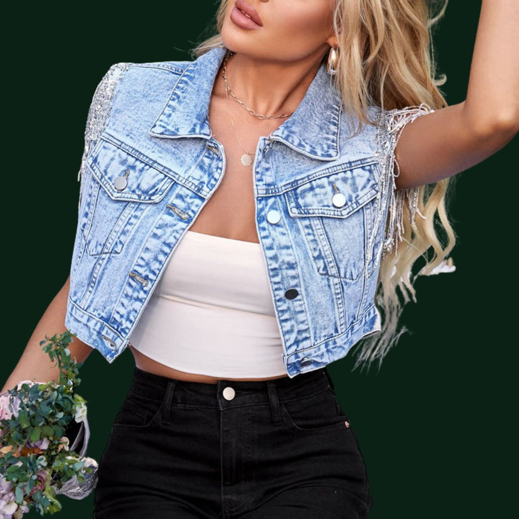 Lisa – eine glamouröse Denim-Weste mit Fransen