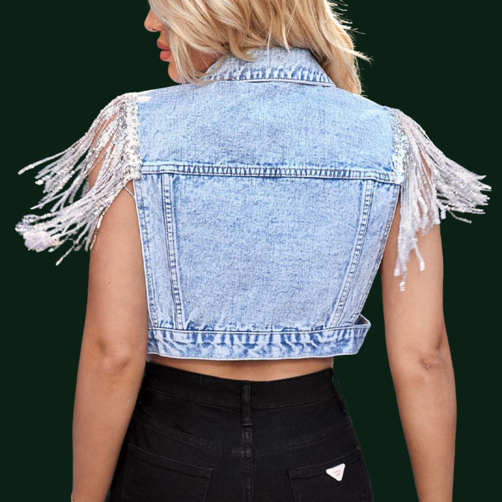 Lisa – eine glamouröse Denim-Weste mit Fransen